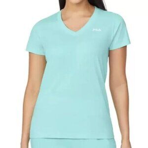 NWT FILA Women's Activewear Cotton V-neck short-sleeved top Green Mint, size XS